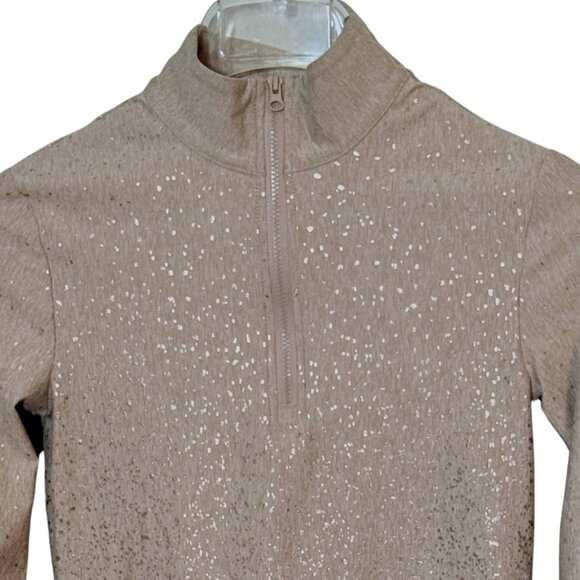 Yogalicious Pullover, Tan with Gold Metallic Pattern, SZ: XS - Picture 3 of 9